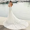 Vintage zeemeermin trouwjurken Dubai Arabische luxe sprankelend sexy bling kralen kanten applique hoge nek illusie lange mouwen bruidsjurk