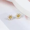 Stud Earrings European And American Jewelry Wholesale Three-Dimensional Shining Opal Fresh Daisy White Flower