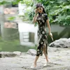 Этническая одежда 2022 китайский стиль винтажное платье Qipao Женщины лето с коротким рукавом с коротким рукавом срезок
