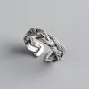 Pierścienie klastra Vintage Sterlling Silver 925 Otwórz dla kobiet zabytkowe łańcuch skręcony, powiązane regulowane pasma prezenty