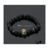 Perles Pierre Volcanique Lions Tête Bracelet Mode Bouddha Méditation Perles Bracelets Pour Hommes Déclaration Bijoux Prière Drop Livraison Dhsxl