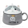 Bowls Creativity High Capacity Cute Cat Ceramics Instant Noodle With Lid Spoon Dorm Room Student Office Super Large 221203