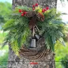 Dekorativa blommor Chuhan Rustic Christmas Rattan Wreath Garland Farmhouse Decor med klockd￶rr h￤ngande ￥r g￥va