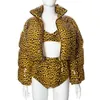 Женщины Down Parkas Anjamanor Leopard Puffer Jacket Streetwear Женщины Pu Faux Кожаные пальто и куртки для зимних нарядов Baddie D85 ADD122 221205