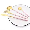 Set di stoviglie 24 pezzi Posate in acciaio inossidabile oro rosa Coltelli forchette Cucchiaini da tè Cena Stoviglie da cucina Argenteria 221205