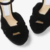 Elegantes zapatos de diseñador para mujer Sandalias Heloise Estilos negros y dorados Tacones altos Bombas de cuero Vestido de fiesta de boda de goma para mujer Tamaño grande del euro 35-43