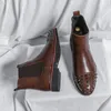 NOWOŚĆ MĘŻCZYZN MĘŻCZYZN Krótki buty Czerwony Chelsea Nirit Slip-on Square Toe Cowboy Business Ręcznie robiona moda