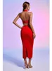 Work Dresses Sexy Halter Short Top Bandage Skirt Set Elegant Red Backless Op & Midi Length Pencil 2 Two Piece Club Party Evening