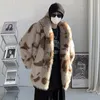 남자 모피 모방 여우 후드 레드 코트 두껍게 패션 가짜 모피 따뜻한 고급 재킷 겨울 느슨한 남성 캐주얼 파카 보니 아웃웨어
