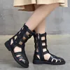 Отсуть туфли Birkuir подличные кожаные женщины летние ботинки Hollow Out Sandals High Top Короткие дамы с закрытыми пальцами