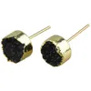 Stud Earrings TUMBEELLUWA Black Titanium Natural Quartz Druzy Crystal For Women