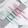 Autre vaisselle Mticolor Wheat St Portable Cutlery Knife Fork Spoon trois pi￨ces Voyage Anti Falls Activity Gift Set 1402 T2 Drop Dhuok