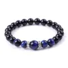 8mm Bright Black Stone Beads Bracelet Natural Blue Red Tiger Eye stone Bracelet Stretch Jewelry For Women Men