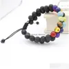 Beaded Est Fashion Jewelry 8mm Yoga Beads Volcanic Stone Armband 7 Chakra Double Pärlade armband Kvinnor Gift Drop Delivery Dhotv