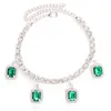 Cavigliere Stonefans Boho Strass Quadrato Ciondolo Cavigliera Braccialetti per le donne Spiaggia Verde Cristallo Sandalo Gioielli a piedi nudi Regali