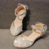 Flat Shoes Girls Christmas Ball Show Children Shiny Bow Princess Kids Sandals Girl Mary Jane 7-16 Years