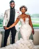 Luxury African Mermaid Wedding Dresses Pearls Beading Ruffles Tiered Long Sleeves Bridal Gowns Illusion Jewel Neck Gorgeous Vestido de Novia Back Lace Up 2023