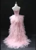 Vestido de baile rosa de sweetheart tule tule hi-lo traju mieira de dama de honra vestidos