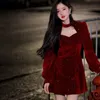 Sukienki imprezowe vintage sukienki czerwona aksamitna elegancka impreza mini sukienka dla kobiet cekiny z długim rękawem damskie panie zwykłe koreańskie sukienki z alline 221203