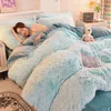 Bedding sets Winter Long Hair White and Black Duvet Cover Set Warm Linen Home Colorful Queen Fannel Fleece Bedcloth Dropship 221205