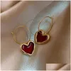 Dangle Chandelier Sweet Bury Enamel Heart Earrings For Women Girl Gold Color Metal Love Hanging Dangle Vintage Jewelry 5602 Q2 Dro Dhpbx