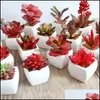 Fleurs décoratives Couronnes Simation Plantes Succentes Pot De Fleurs Fleur Artificielle Ornement Botanique Mini Printemps Vert Rouge Maison Decorati Dhodn