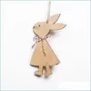 Party Favor Pâques Pendentifs en bois Décorations Pendentif DIY Lapin sculpté Ornements suspendus Creative Craft Party Favors 25 Drop Deliv Dh1Qs