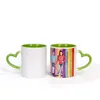 Tasse en céramique de sublimation vierge de 11 oz avec poignée en forme de cœur Tasses en céramique blanche de 320 ml avec revêtement intérieur coloré Bouteille d'eau spéciale Tasse à café SN420