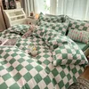 Bedding conjuntos de tamanho king size com capa de colcha na folha plana travesseiro infantil garotas meninos xadrez de pecuado linho de cama de casal de solteiro 221205