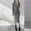 Festklänningar sexig utskärning vneck tröja kvinnor hösten hög midja stickad bodycon midi chic lady outwear vinterkläder streetwear 221203