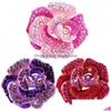 Broches Broches Mode Exquis Rouge Rose Strass Broche Élégant Fleur Série Cor Bijoux Accessoires 3 Couleurs Pour Choisir Drop De Dh3Bx