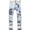 Jeans jeans jean letter star star maschi ricamato patchwork strappato roccia magro snello foro strappato per il pantalone motociclistico