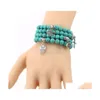 Perles Pierre Naturelle Turquoise Perles Bracelets Hibou Éléphant Arbre De Vie Croix Palmier Charme Bouddha Bracelet Bracelet Poignets Pour Les Femmes Dro Dhjvn