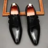 حجم كبير EUR37-46 مشبك مزدوج أسود / بني تان رجال الأعمال اللباس أحذية جلد طبيعي أحذية الزفاف حفلة موسيقية