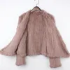 Misto lana da donna Cappotto cardigan lavorato a maglia in vera pelliccia di coniglio Cappotto soprabito lavorato a maglia con colletto irregolare fatto a mano naturale femminile 221205