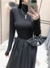 Festklänningar höst stickad casual tröja pullover svart klänning varm turtleneck smal eleganta tunika klänningar kvinnlig vinterkvinna 221203