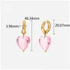 Dangle Lustre Mode Vintage Dangle Boucle D'oreille Femmes Rose Clair Couleur Glaçure Coeur Boucles D'oreilles Transparent Bleu Boucles D'oreilles Fille Je Dhuc2