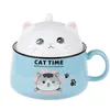 Bowls Creativity High Capacity Cute Cat Ceramics Instant Noodle With Lid Spoon Dorm Room Student Office Super Large 221203