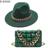 Wide Brim Hats Bucket Women Oversized Chain Accessory Bag And Fedoras 2-piece Sets Fashion Luxury Party Wedding Jazz 221205