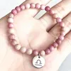 Pulseras de eslabones MG1748 Moda para mujer Pulsera del zodiaco Libra 6 MM Rhodonite Chakra Yoga Muñeca Mala Joyería de piedras preciosas naturales hechas a mano