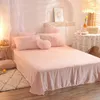 Bettwäsche-Sets Nordic Pure Color Plüsch Bettbezug-Set mit Blattkissenbezügen Pelz Winter Warm Kawaii Luxus Einzelbett S 221205