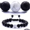 Pulseiras de charme 8 mm de lava preta branca Bracelete de ￳leo essencial de ￳leo