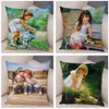 Cute Cartoon Children Cushion Cover Decor Harajuku Oil Painting Lady Pillowcase for Sofa Home Soft Plush Throw Pillow Case