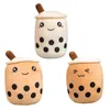 Kawaii Small -formaat Cartoon Bubble Tea Cup Peluche speelgoed grappig boba kussen gevulde zachte aardbeien panda melk thee kussen baby cadeau b1207