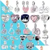 Silver 925 Sterling Sier Dangle Charm DIY Serce Kształt Charms for Mom Son Córka Siostra Friend Fit Fit Pandora Bransoletka Biżuteria Dr Dhvzg