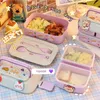 صناديق الغداء Kawaii Portable for Girls School Kids Plastic Picnic Bento Microwave Food with Compartments Storage Containers 221205