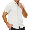 Erkekler Sıradan Gömlek Yaz Erkekler Gömlek Kısa Kollu Düz Renk Tek Bravatalı Düğmeler Dönüşü Aşağı Yaka Erkek Üstler Günlük Giysiler