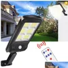 Projecteurs solaires Cob Solar Light Powerf Télécommande Amélioré Pir Motion Sensor Ip65 Outdoor Wall Street Lights Lampe étanche Ot5Lv