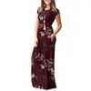 Robes de soirée femmes manches courtes plissé taille empire col rond floral Maxi longues poches robe 221203