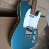 Guitare électrique bleue en métal à 6 cordes, avec reliure blanche, manche en palissandre personnalisable